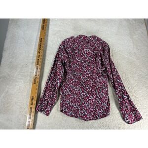 Banana Republic Soft Wash Womens Medium Pink Red Floral Button Down Long Slv